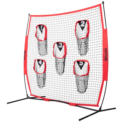 VEVOR 6 x 6 ft Football Trainer Throwing Net, Training Throwing Target Practice Net with 5 Target Pockets, Knotless Net Includes Bow Frame and