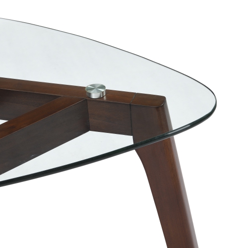 Kepooman Modern End Table - Triangle Base Solid Wood and Tempered Glass Side Table with Splayed Legs