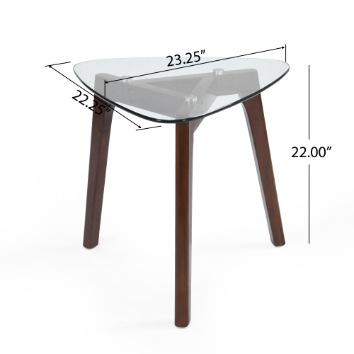 Kepooman Modern End Table - Triangle Base Solid Wood and Tempered Glass Side Table with Splayed Legs