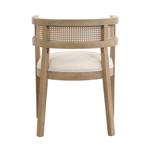 Kepooman 2-Piece Dining Chairs Set in Natural - Modern Wooden and Rattan Round Backrest Chairs with Upholstered Seat, Foam Padding, Contemporary