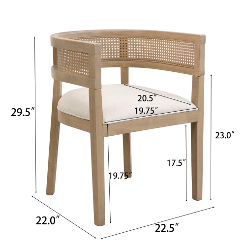 Kepooman 2-Piece Dining Chairs Set in Natural - Modern Wooden and Rattan Round Backrest Chairs with Upholstered Seat, Foam Padding, Contemporary