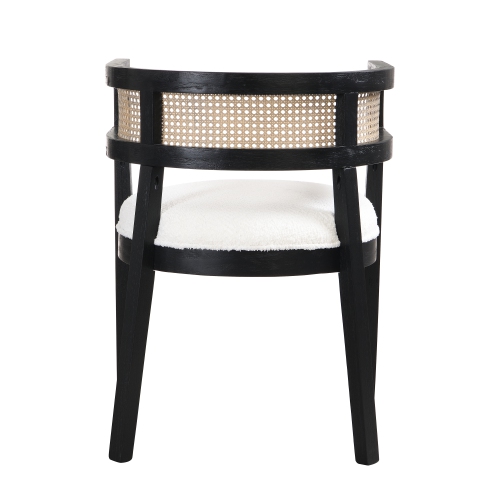 Kepooman 2-Piece Dining Chairs Set in Black - Modern Wooden and Rattan Round Backrest Chairs with Upholstered Seat, Foam Padding, Contemporary