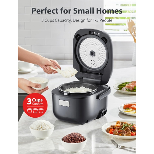 TOSHIBA 3-Cup Rice Cooker – LCD Display, 8 Cooking Functions, Non-Stick Inner Pot, Grey