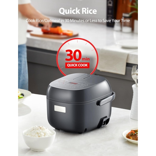 TOSHIBA 3-Cup Rice Cooker – LCD Display, 8 Cooking Functions, Non-Stick Inner Pot, Grey
