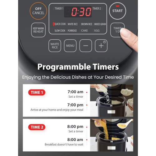 TOSHIBA 3-Cup Rice Cooker – LCD Display, 8 Cooking Functions, Non-Stick Inner Pot, Grey