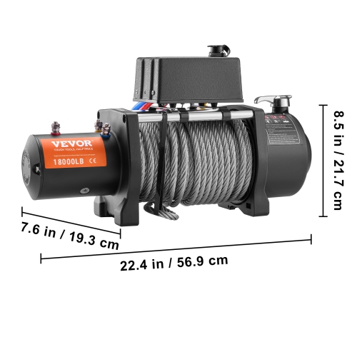 VEVOR 18,000 lb Electric Winch, 12V DC Truck Winch with 桅7/16 in x 85 ft Steel Cable Roller Fairlead Wireless & Wired Remote Control, IP55 Waterproof