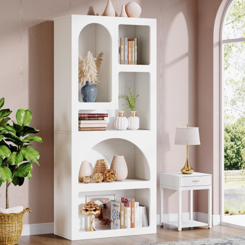 Tribesigns 70.87" Tall Geometric Bookshelf, White Arched Bookcase with 5 Irregular Storage Shelves