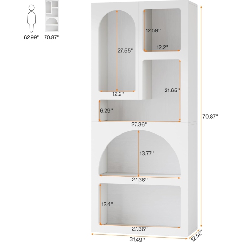 Tribesigns 70.87" Tall Geometric Bookshelf, White Arched Bookcase with 5 Irregular Storage Shelves