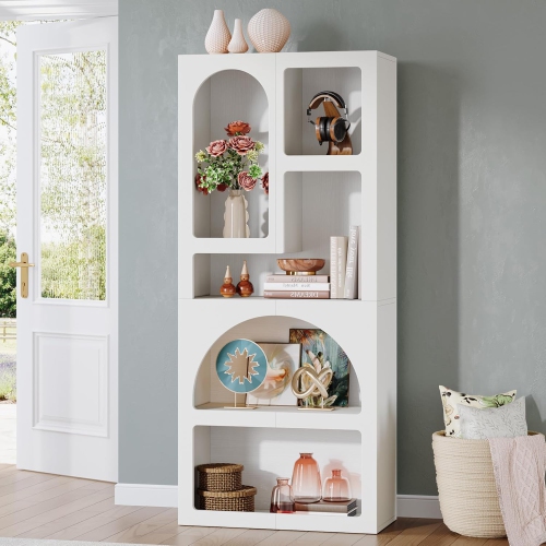 Tribesigns 70.87" Tall Geometric Bookshelf, White Arched Bookcase with 5 Irregular Storage Shelves