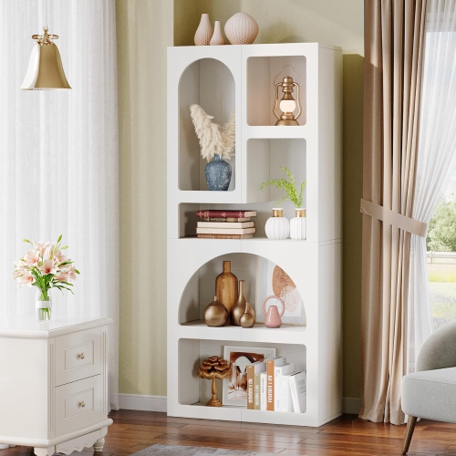 Tribesigns 70.87" Tall Geometric Bookshelf, White Arched Bookcase with 5 Irregular Storage Shelves