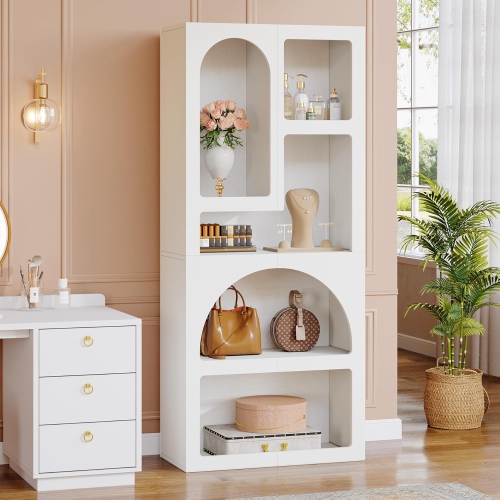 Tribesigns 70.87" Tall Geometric Bookshelf, White Arched Bookcase with 5 Irregular Storage Shelves