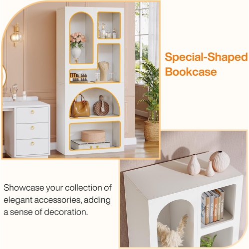 Tribesigns 70.87" Tall Geometric Bookshelf, White Arched Bookcase with 5 Irregular Storage Shelves