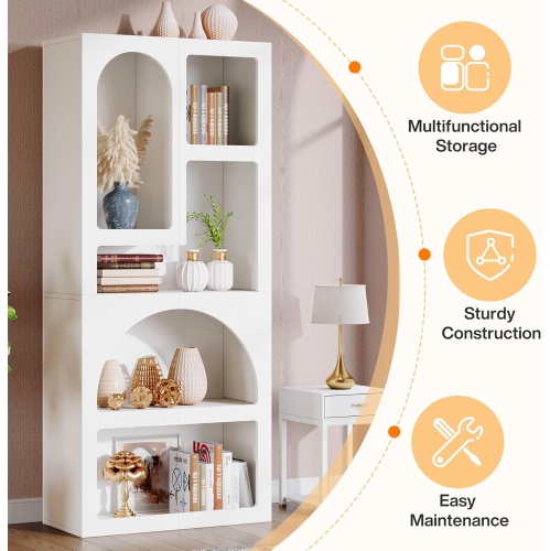 Tribesigns 70.87" Tall Geometric Bookshelf, White Arched Bookcase with 5 Irregular Storage Shelves