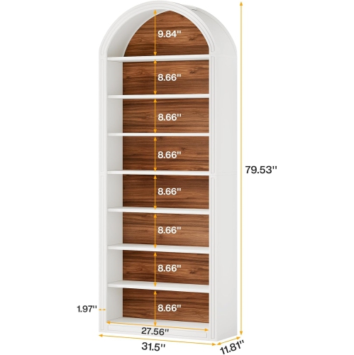 Tribesigns 79.5" White Arched Bookshelf, Modern Tall Arched 8-Tier Bookcase with Storage Shelves