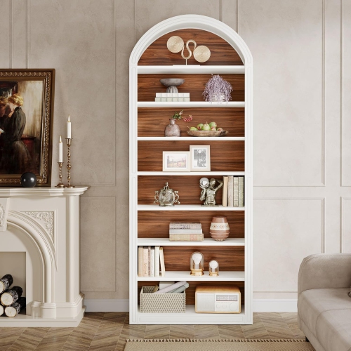 Tribesigns 79.5" White Arched Bookshelf, Modern Tall Arched 8-Tier Bookcase with Storage Shelves