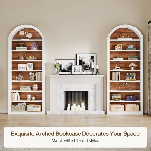 Tribesigns 79.5" White Arched Bookshelf, Modern Tall Arched 8-Tier Bookcase with Storage Shelves