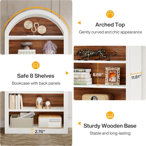 Tribesigns 79.5" White Arched Bookshelf, Modern Tall Arched 8-Tier Bookcase with Storage Shelves