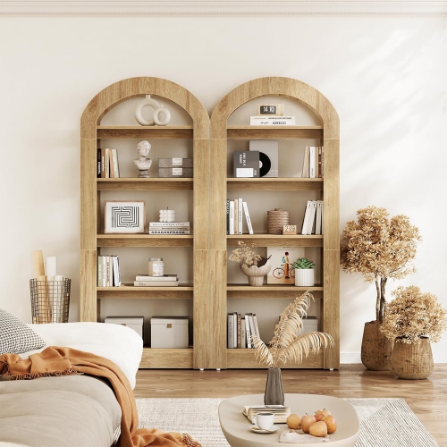 Tribesigns 5-Tier Bookshelf, Arch-Shaped Racks, Tall Standing Wooden Bookcase
