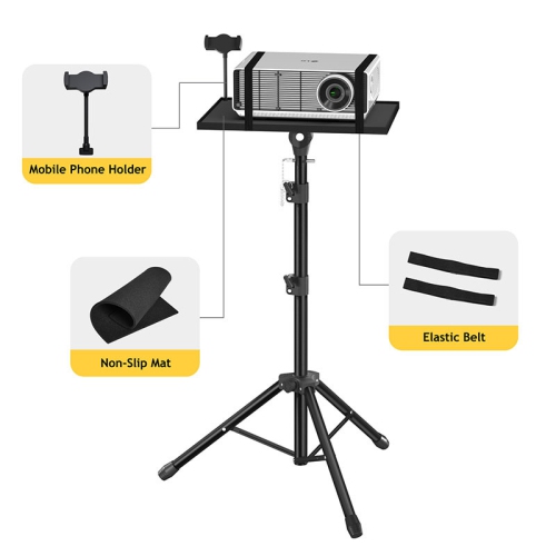 Projector stand, floor tripod, foldable and retractable portable tray bedside laptop stand, 3-section split tray, black