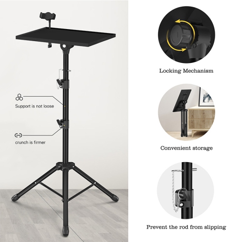 Projector stand, floor tripod, foldable and retractable portable tray bedside laptop stand, 3-section split tray, black