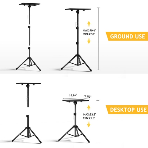 Projector stand, floor tripod, foldable and retractable portable tray bedside laptop stand, 3-section split tray, black