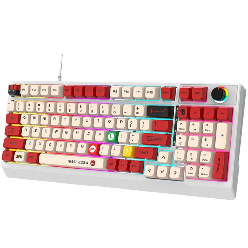 K98 true mechanical keyboard, blue axis red axis wired two-color injection sublimation keycaps, gaming peripherals, 40 white Mario