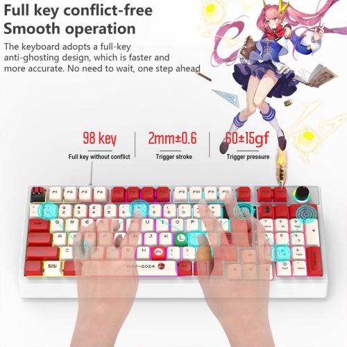 K98 true mechanical keyboard, blue axis red axis wired two-color injection sublimation keycaps, gaming peripherals, 40 white Mario