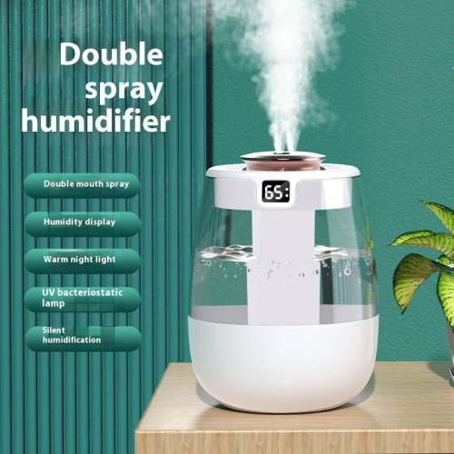Humidifier large spray, small bedroom home desktop USB air humidifier, home use, humidity digital display, white double spray, UV germicidal lamp