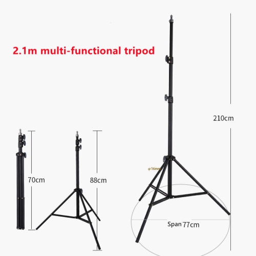 2.1m mobile phone stand, telescopic light stand for live photography, level tripod, floor-standing shooting fill light stand, black