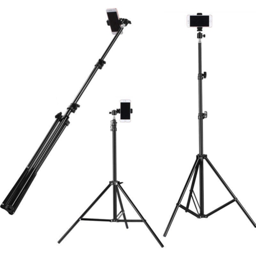 2.1m mobile phone stand, telescopic light stand for live photography, level tripod, floor-standing shooting fill light stand, black
