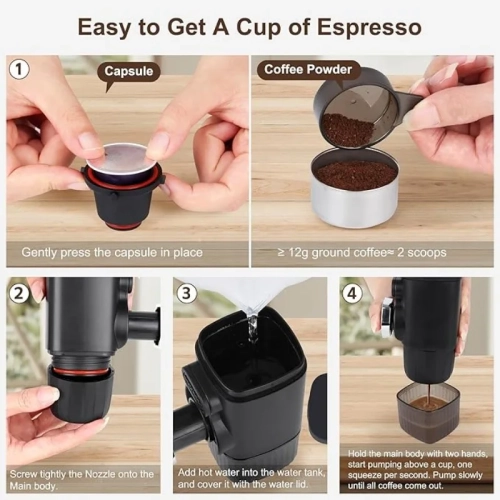 Portable Espresso Maker Mini Manual Espresso Machine, 15 Bar Small Travel Coffee Machine Perfect Gifts for Camping Picnic Hike