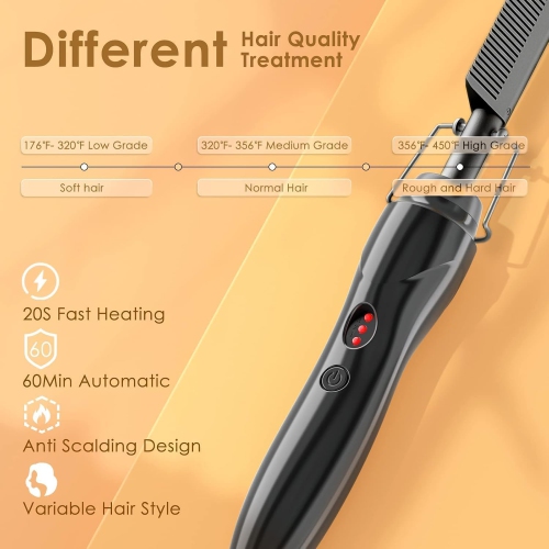 Fer plat Peigne chauffant électrique Brosse lissante permanente Peigne à friser permanent - Noir