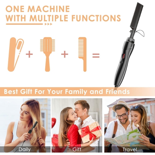 Fer plat Peigne chauffant électrique Brosse lissante permanente Peigne à friser permanent - Noir