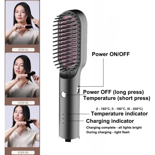 Portable Cordless Hair Straightening Brush Anti-Scald Travel Curler Styler USB Charging Hair Straightener Comb