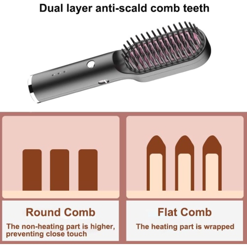 Portable Cordless Hair Straightening Brush Anti-Scald Travel Curler Styler USB Charging Hair Straightener Comb