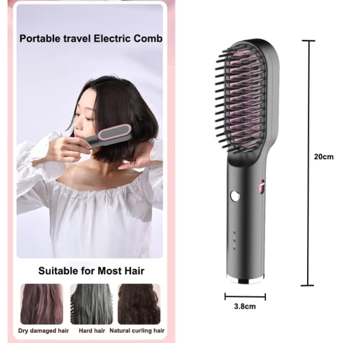 Portable Cordless Hair Straightening Brush Anti-Scald Travel Curler Styler USB Charging Hair Straightener Comb