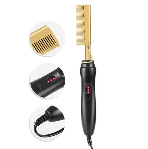 MYACUC  Hair Straightener Comb Electric Heated Hair Straightener Brush Perm Curling Comb-Gold