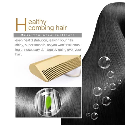 Hair Straightener Comb Electric Heated Hair Straightener Brush Perm Curling Comb-Gold