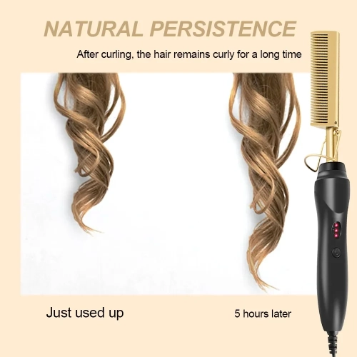 Hair Straightener Comb Electric Heated Hair Straightener Brush Perm Curling Comb-Gold
