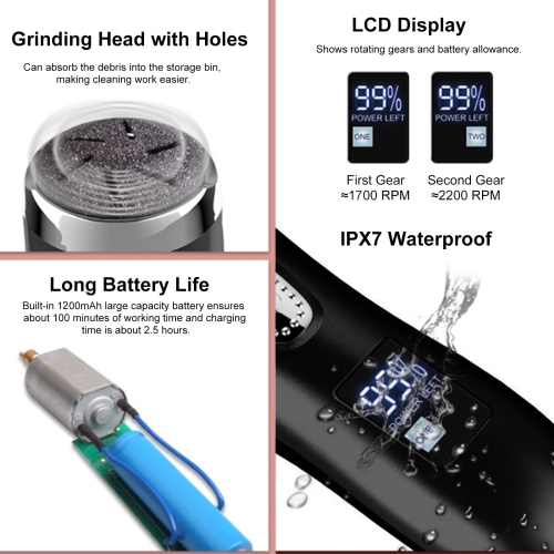 Trousse de retrait de pied électrique, lime à pieds portative, outils de pédicure, 3 têtes de broyage, 2 vitesses, Trousse de soin des pieds étanche