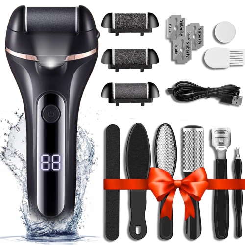Electric Foot File, Professional Feet Hard Skin Remover, Rechargeable Foot Callus Remover Pedicure Kit with 3 Roller Heads for Dead Skin Dry Skin