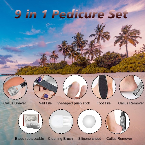 Electric Foot File, Professional Feet Hard Skin Remover, Rechargeable Foot Callus Remover Pedicure Kit with 3 Roller Heads for Dead Skin Dry Skin