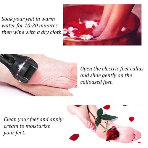 Electric Foot File, Professional Feet Hard Skin Remover, Rechargeable Foot Callus Remover Pedicure Kit with 3 Roller Heads for Dead Skin Dry Skin