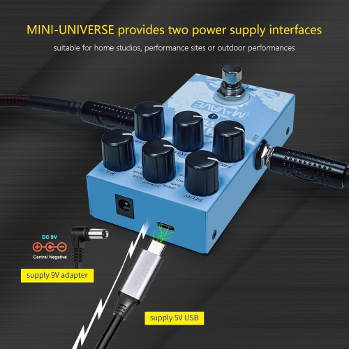 Pédales de reverberación Digital para efectos de guitarra. 9 réverberaciones digitales. Pedales de efectos de reverberación Room/Shimmer/Lo-Fi/Spring.