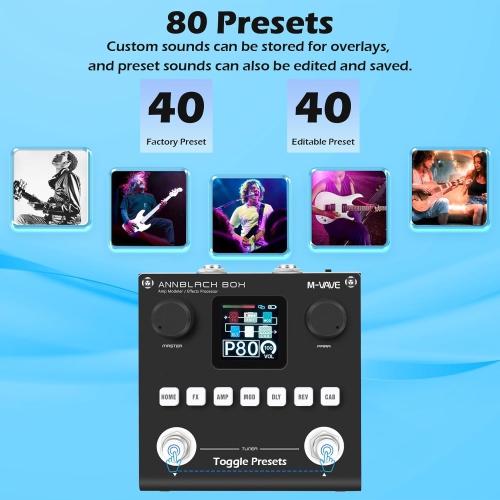 Procesador de guitarra multifunción | 80 préréglages + pédale de expresión | Bluetooth inalámbrico + 10 horas de duración de batería | Procesamiento