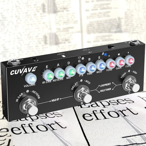 Pédale Multiefectos Guitarra Portátil - 9 IR, 8 Gabinetes, Chorus, Delay, Reverb, Batería Recargable