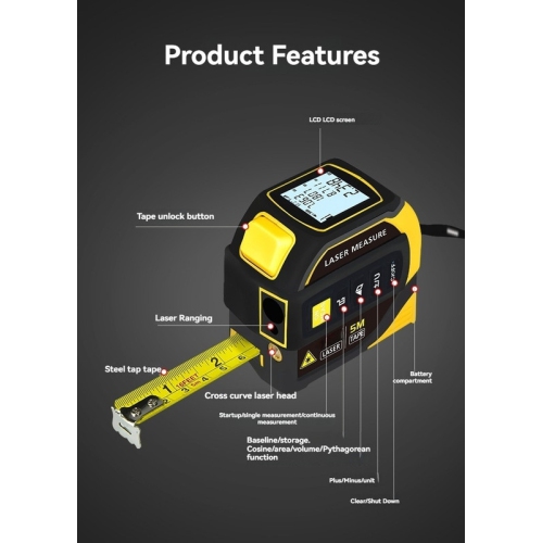 4-in-1 digital laser tape measure with electronic level, engineering renovation house measuring instrument