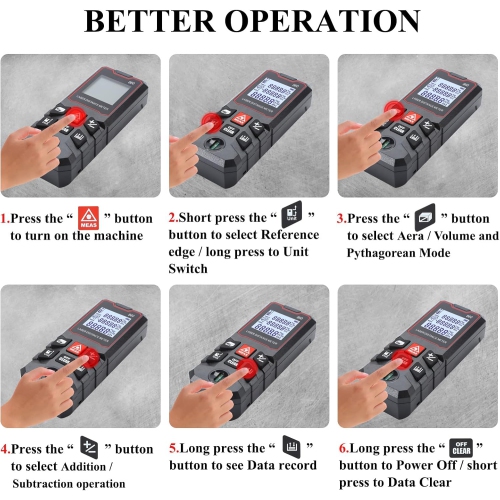262 ft. Laser Measure - Digital Laser Tape Measure with Bubble Level, Infrared Room Measurer, Handheld Laser Distance Meter - 80m