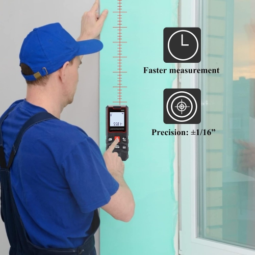 196 ft. Laser Measure - Digital Laser Tape Measure with Bubble Level, Infrared Room Measurer, Handheld Laser Distance Meter - 60m