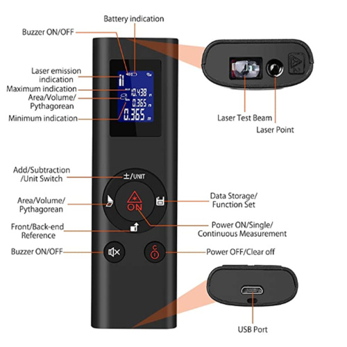 Pocket mini chargement TYPE C 40 mètres télémètre laser portatif mesure la distance de la fonction de stockage haute précision